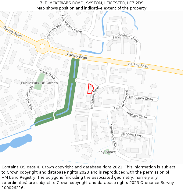 7, BLACKFRIARS ROAD, SYSTON, LEICESTER, LE7 2DS: Location map and indicative extent of plot