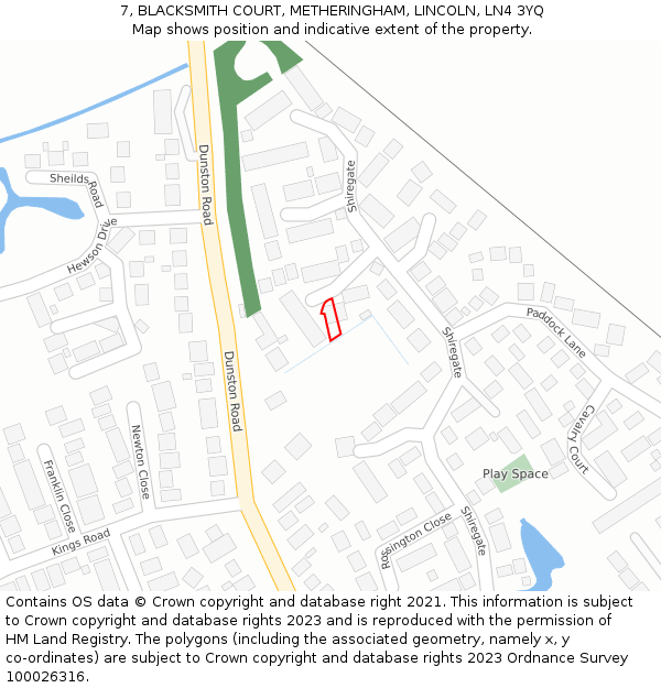 7, BLACKSMITH COURT, METHERINGHAM, LINCOLN, LN4 3YQ: Location map and indicative extent of plot