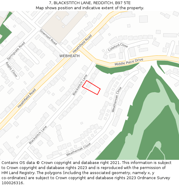 7, BLACKSTITCH LANE, REDDITCH, B97 5TE: Location map and indicative extent of plot