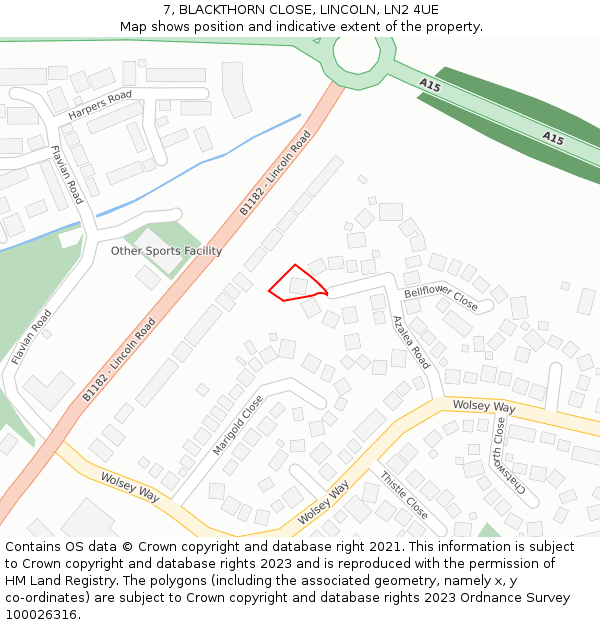 7, BLACKTHORN CLOSE, LINCOLN, LN2 4UE: Location map and indicative extent of plot