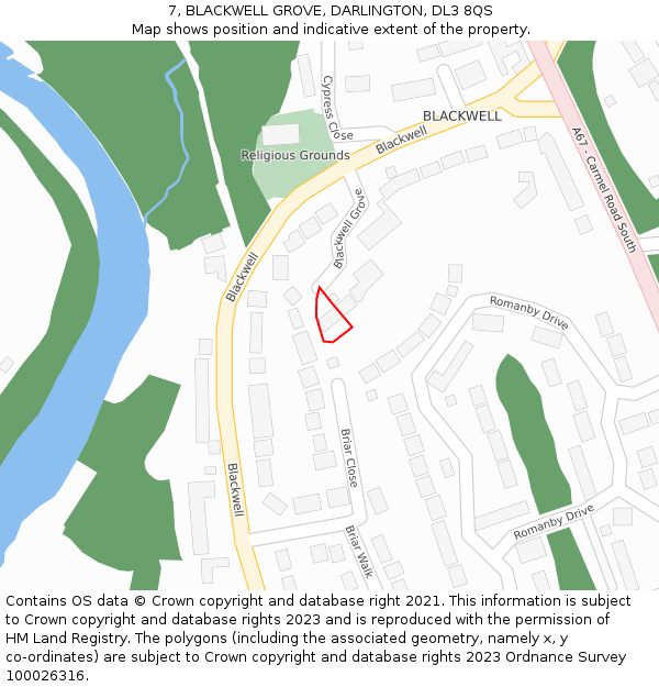 7, BLACKWELL GROVE, DARLINGTON, DL3 8QS: Location map and indicative extent of plot