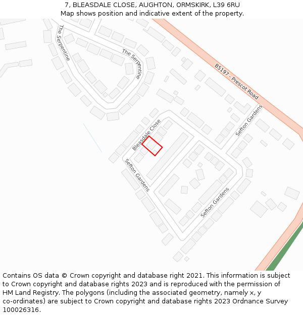 7, BLEASDALE CLOSE, AUGHTON, ORMSKIRK, L39 6RU: Location map and indicative extent of plot