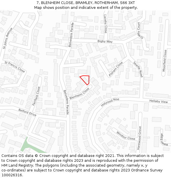 7, BLENHEIM CLOSE, BRAMLEY, ROTHERHAM, S66 3XT: Location map and indicative extent of plot