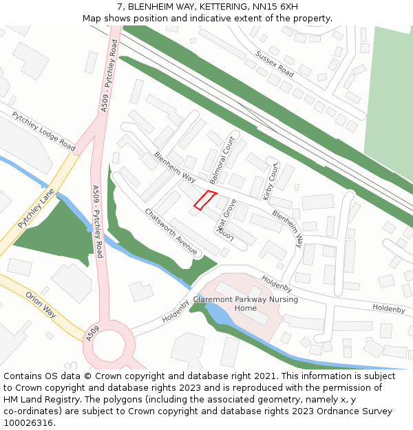 7, BLENHEIM WAY, KETTERING, NN15 6XH: Location map and indicative extent of plot