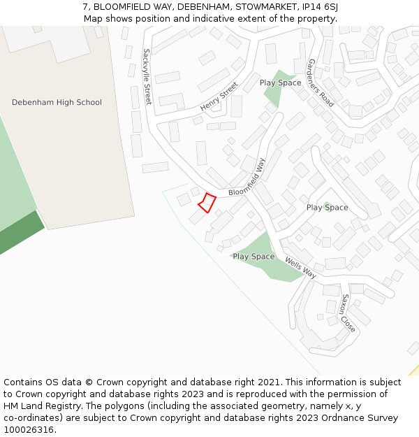 7, BLOOMFIELD WAY, DEBENHAM, STOWMARKET, IP14 6SJ: Location map and indicative extent of plot