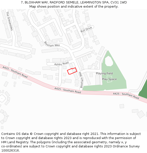 7, BLOXHAM WAY, RADFORD SEMELE, LEAMINGTON SPA, CV31 1WD: Location map and indicative extent of plot