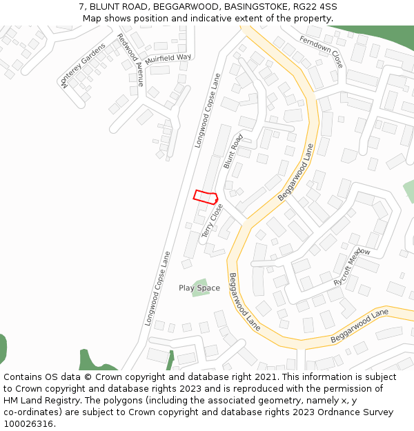 7, BLUNT ROAD, BEGGARWOOD, BASINGSTOKE, RG22 4SS: Location map and indicative extent of plot