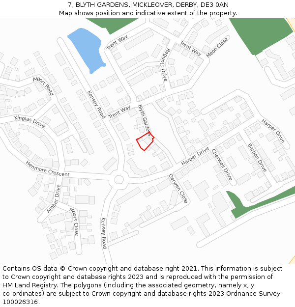 7, BLYTH GARDENS, MICKLEOVER, DERBY, DE3 0AN: Location map and indicative extent of plot