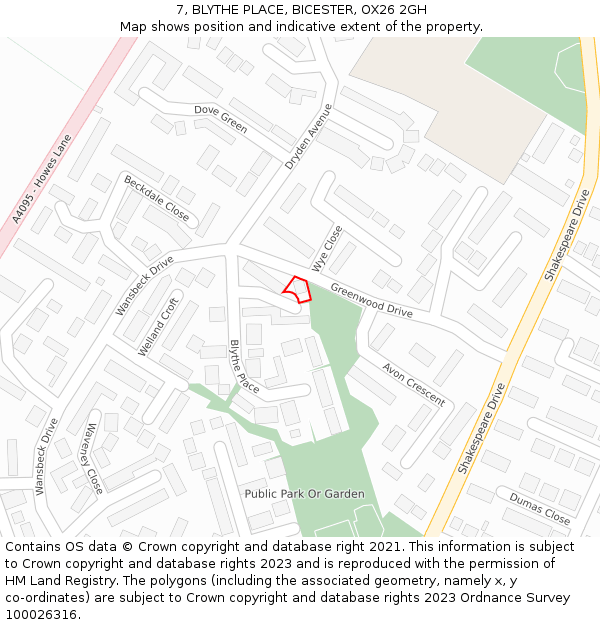 7, BLYTHE PLACE, BICESTER, OX26 2GH: Location map and indicative extent of plot