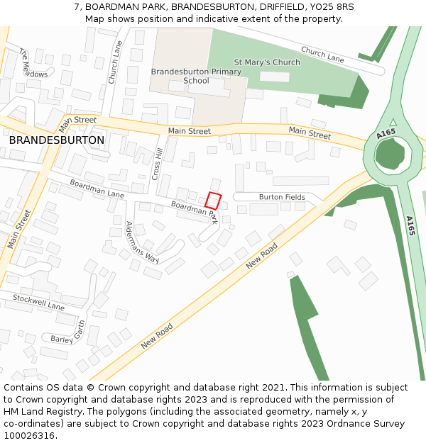 7, BOARDMAN PARK, BRANDESBURTON, DRIFFIELD, YO25 8RS: Location map and indicative extent of plot