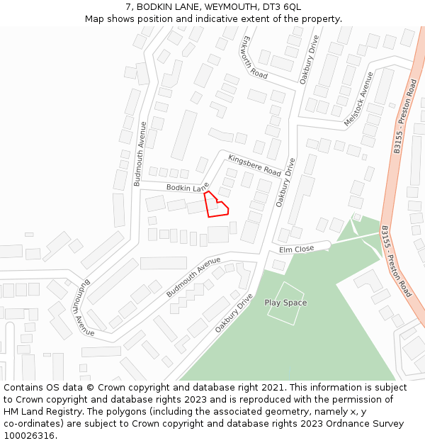 7, BODKIN LANE, WEYMOUTH, DT3 6QL: Location map and indicative extent of plot