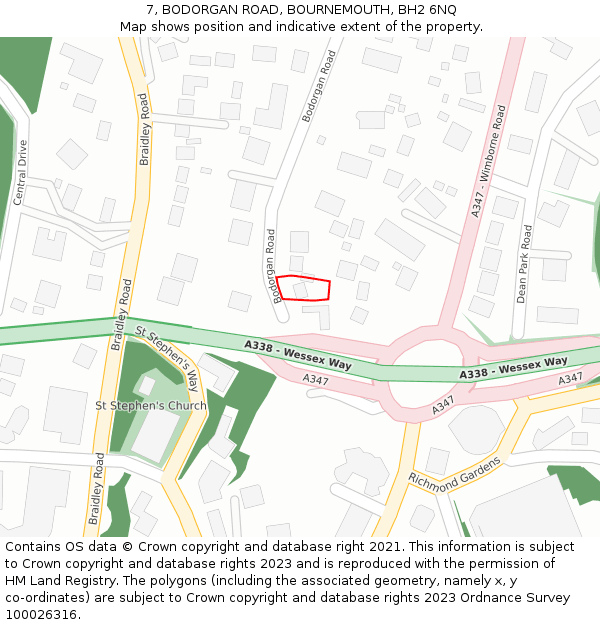 7, BODORGAN ROAD, BOURNEMOUTH, BH2 6NQ: Location map and indicative extent of plot
