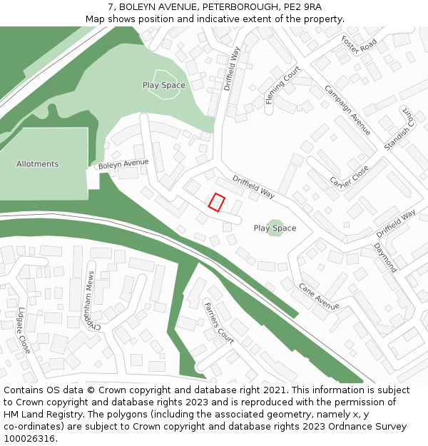 7, BOLEYN AVENUE, PETERBOROUGH, PE2 9RA: Location map and indicative extent of plot