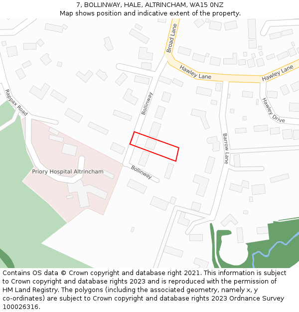 7, BOLLINWAY, HALE, ALTRINCHAM, WA15 0NZ: Location map and indicative extent of plot