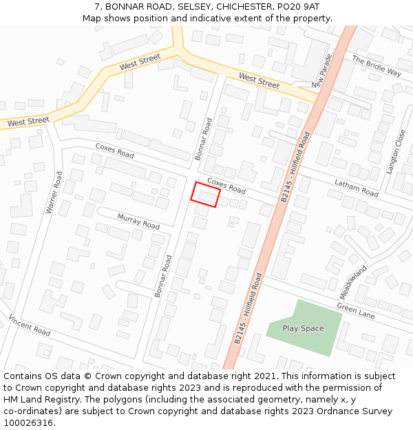 7, BONNAR ROAD, SELSEY, CHICHESTER, PO20 9AT: Location map and indicative extent of plot