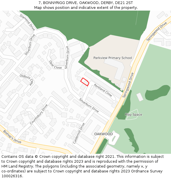 7, BONNYRIGG DRIVE, OAKWOOD, DERBY, DE21 2ST: Location map and indicative extent of plot