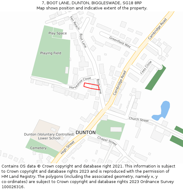 7, BOOT LANE, DUNTON, BIGGLESWADE, SG18 8RP: Location map and indicative extent of plot