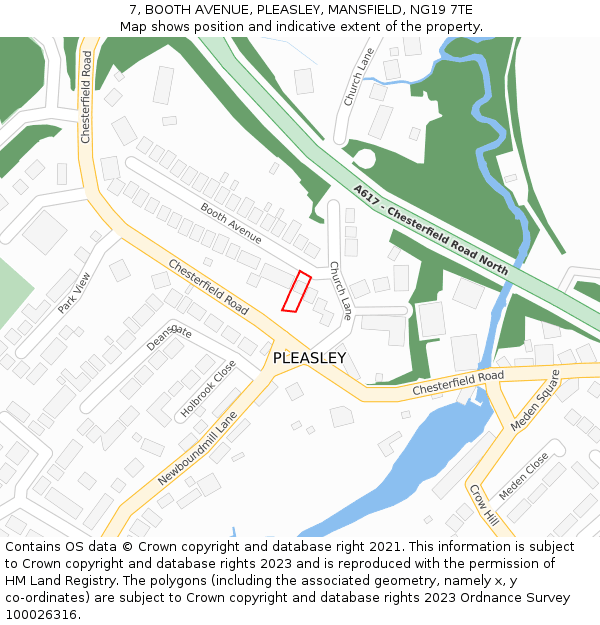 7, BOOTH AVENUE, PLEASLEY, MANSFIELD, NG19 7TE: Location map and indicative extent of plot