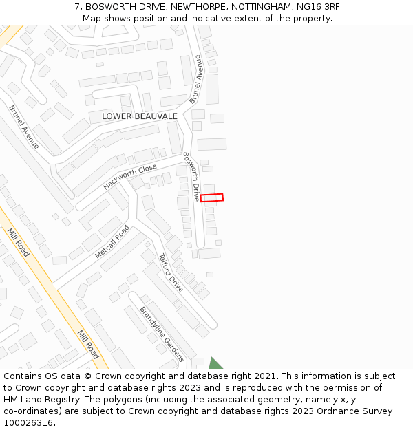 7, BOSWORTH DRIVE, NEWTHORPE, NOTTINGHAM, NG16 3RF: Location map and indicative extent of plot