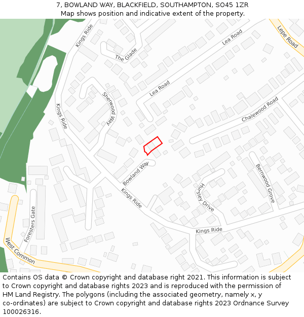7, BOWLAND WAY, BLACKFIELD, SOUTHAMPTON, SO45 1ZR: Location map and indicative extent of plot