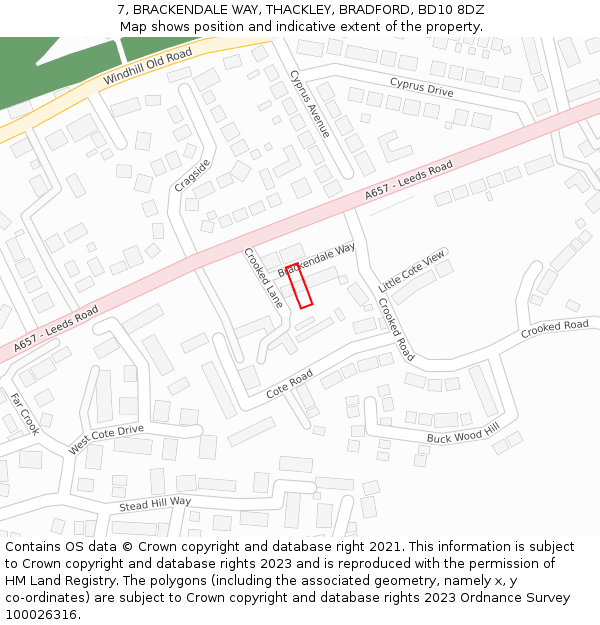 7, BRACKENDALE WAY, THACKLEY, BRADFORD, BD10 8DZ: Location map and indicative extent of plot