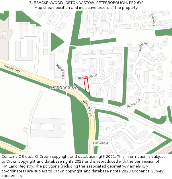 7, BRACKENWOOD, ORTON WISTOW, PETERBOROUGH, PE2 6YP: Location map and indicative extent of plot