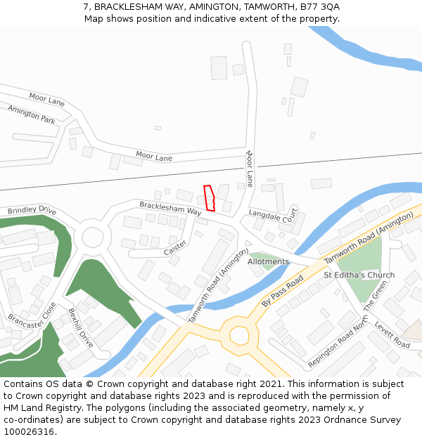 7, BRACKLESHAM WAY, AMINGTON, TAMWORTH, B77 3QA: Location map and indicative extent of plot