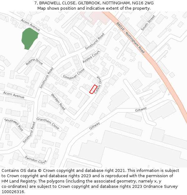 7, BRADWELL CLOSE, GILTBROOK, NOTTINGHAM, NG16 2WG: Location map and indicative extent of plot