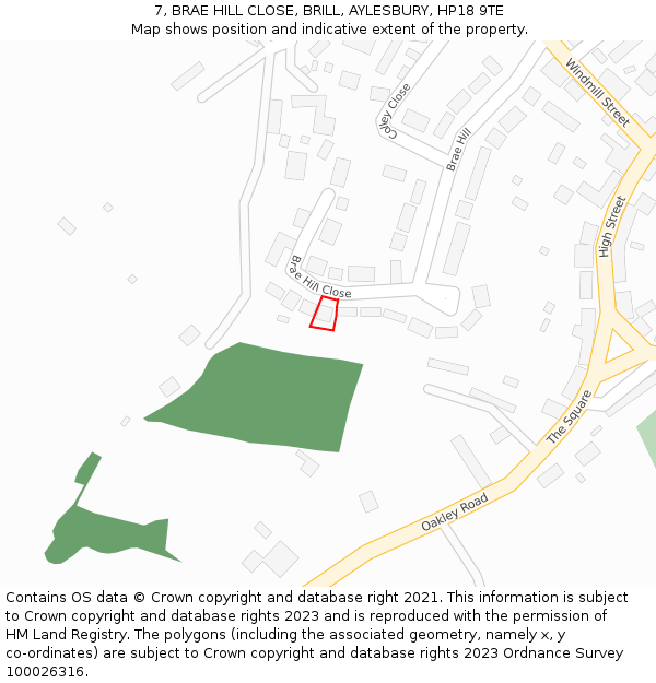 7, BRAE HILL CLOSE, BRILL, AYLESBURY, HP18 9TE: Location map and indicative extent of plot