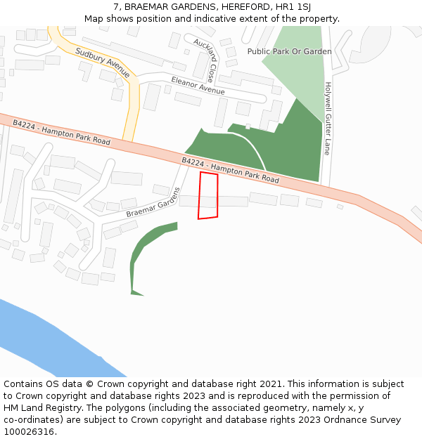 7, BRAEMAR GARDENS, HEREFORD, HR1 1SJ: Location map and indicative extent of plot