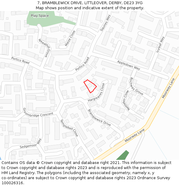 7, BRAMBLEWICK DRIVE, LITTLEOVER, DERBY, DE23 3YG: Location map and indicative extent of plot