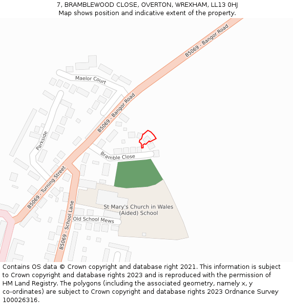 7, BRAMBLEWOOD CLOSE, OVERTON, WREXHAM, LL13 0HJ: Location map and indicative extent of plot