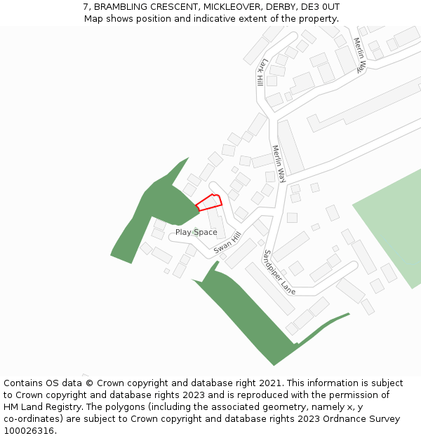 7, BRAMBLING CRESCENT, MICKLEOVER, DERBY, DE3 0UT: Location map and indicative extent of plot