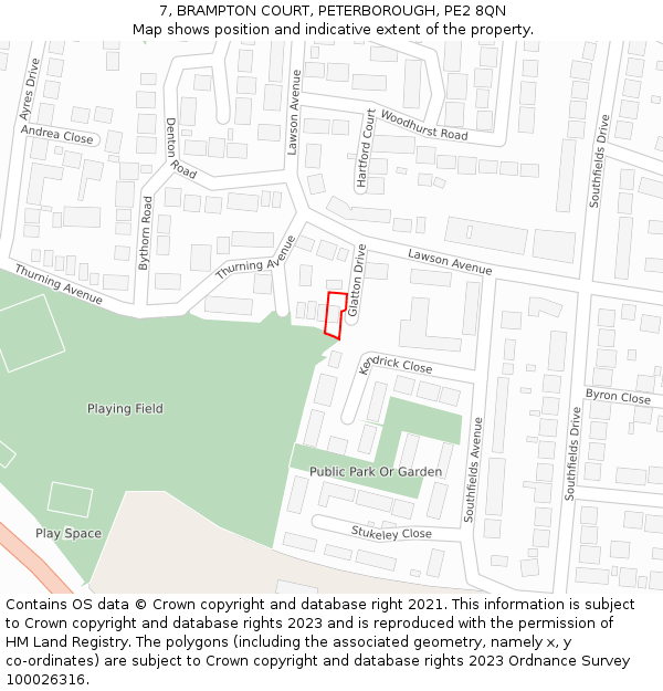 7, BRAMPTON COURT, PETERBOROUGH, PE2 8QN: Location map and indicative extent of plot