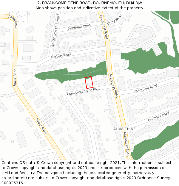7, BRANKSOME DENE ROAD, BOURNEMOUTH, BH4 8JW: Location map and indicative extent of plot