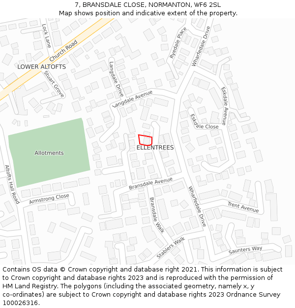 7, BRANSDALE CLOSE, NORMANTON, WF6 2SL: Location map and indicative extent of plot