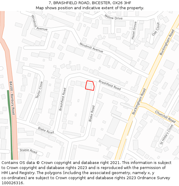7, BRASHFIELD ROAD, BICESTER, OX26 3HF: Location map and indicative extent of plot
