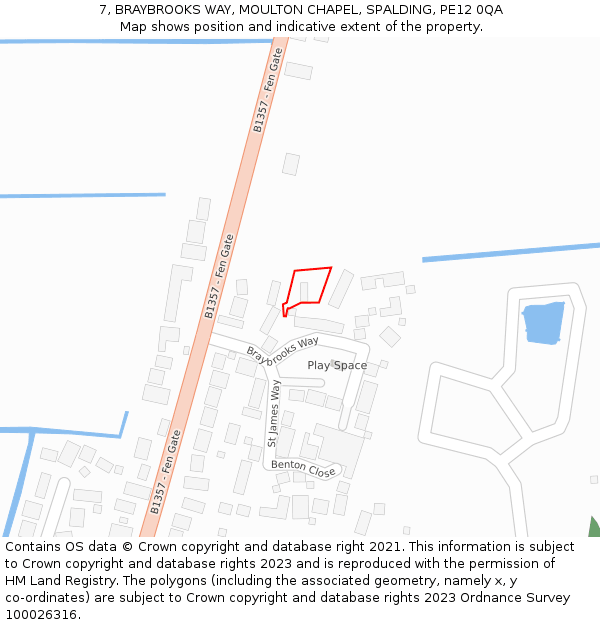 7, BRAYBROOKS WAY, MOULTON CHAPEL, SPALDING, PE12 0QA: Location map and indicative extent of plot