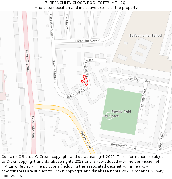 7, BRENCHLEY CLOSE, ROCHESTER, ME1 2QL: Location map and indicative extent of plot