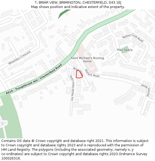 7, BRIAR VIEW, BRIMINGTON, CHESTERFIELD, S43 1EJ: Location map and indicative extent of plot