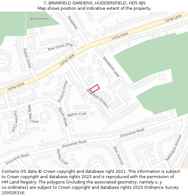 7, BRIARFIELD GARDENS, HUDDERSFIELD, HD5 9JN: Location map and indicative extent of plot