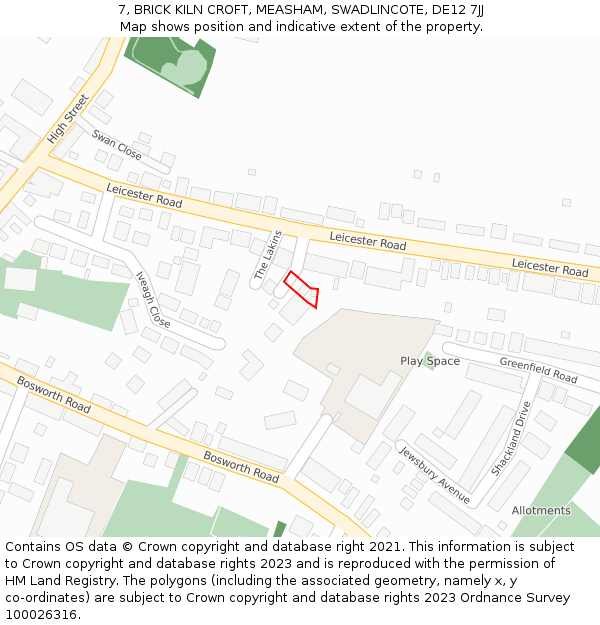 7, BRICK KILN CROFT, MEASHAM, SWADLINCOTE, DE12 7JJ: Location map and indicative extent of plot