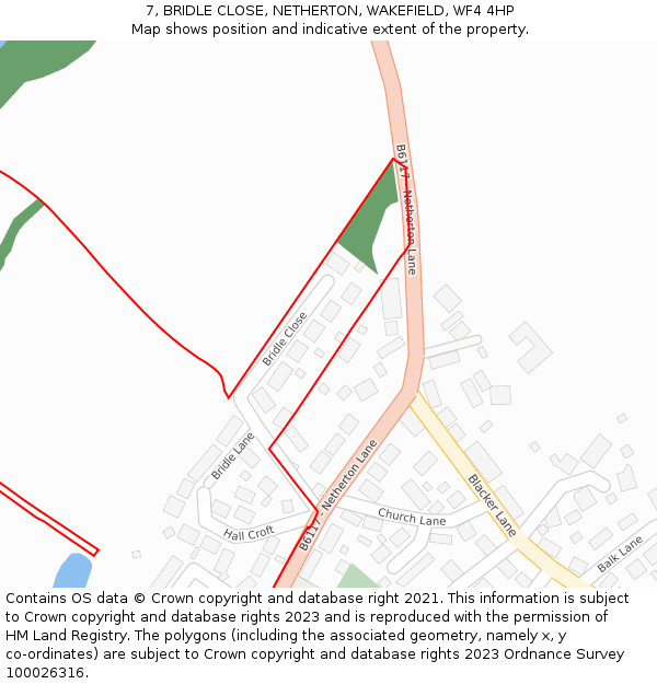7, BRIDLE CLOSE, NETHERTON, WAKEFIELD, WF4 4HP: Location map and indicative extent of plot