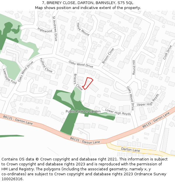 7, BRIEREY CLOSE, DARTON, BARNSLEY, S75 5QL: Location map and indicative extent of plot