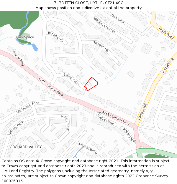 7, BRITTEN CLOSE, HYTHE, CT21 4SG: Location map and indicative extent of plot