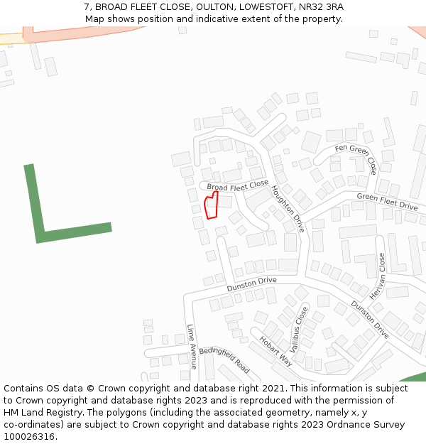 7, BROAD FLEET CLOSE, OULTON, LOWESTOFT, NR32 3RA: Location map and indicative extent of plot