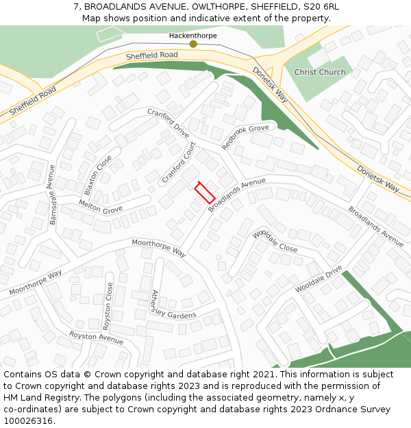 7, BROADLANDS AVENUE, OWLTHORPE, SHEFFIELD, S20 6RL: Location map and indicative extent of plot