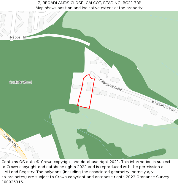 7, BROADLANDS CLOSE, CALCOT, READING, RG31 7RP: Location map and indicative extent of plot