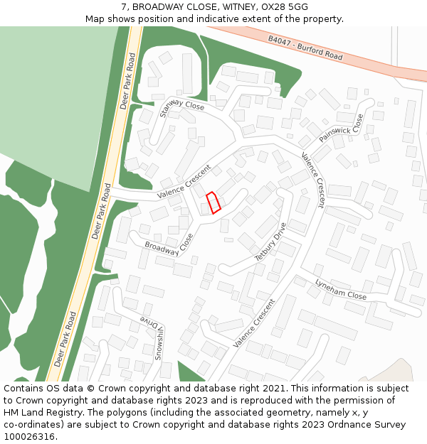 7, BROADWAY CLOSE, WITNEY, OX28 5GG: Location map and indicative extent of plot