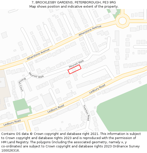 7, BROCKLESBY GARDENS, PETERBOROUGH, PE3 9RG: Location map and indicative extent of plot